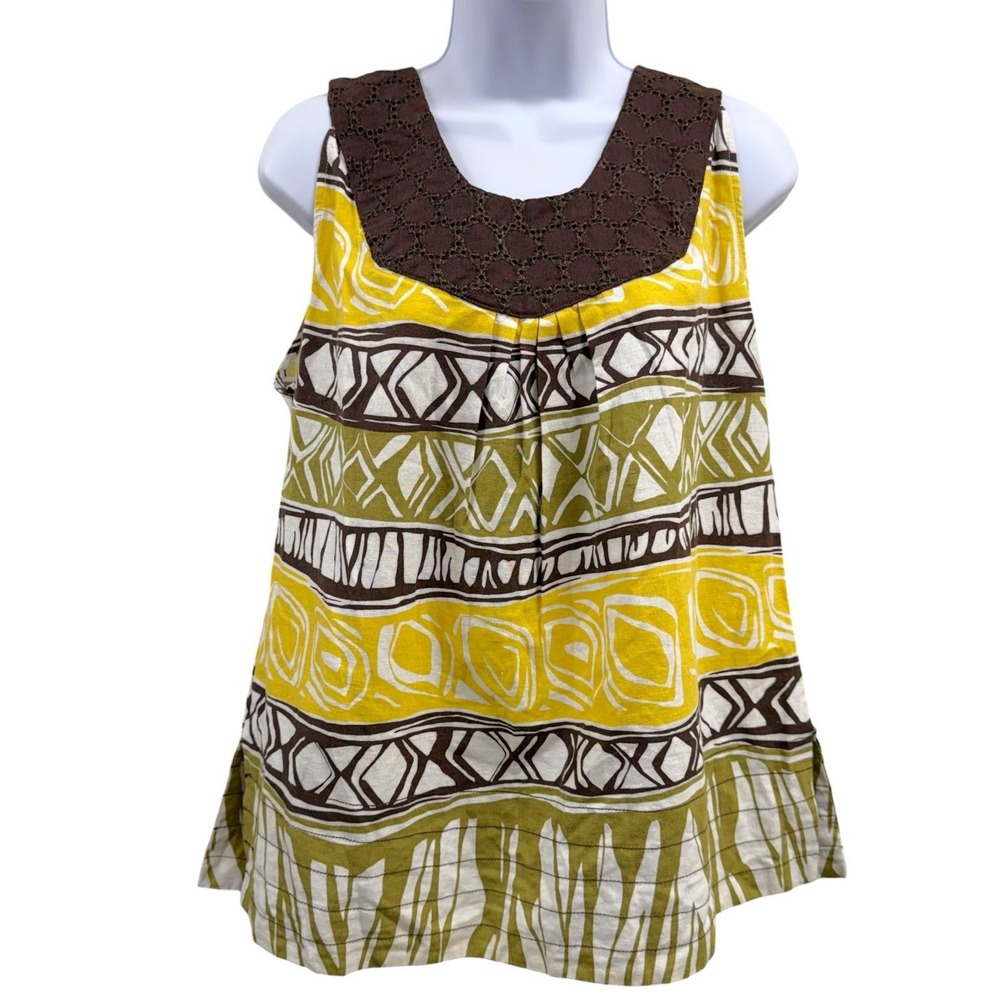 Vintage Lily Stanhope Womens Large Rayon Linen Sleevless Blouse Geometric NWT